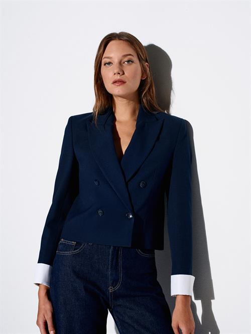 Wholesale Womens Navy Cuffed Crop Blazer