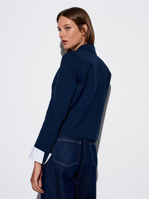 Wholesale Womens Navy Cuffed Crop Blazer