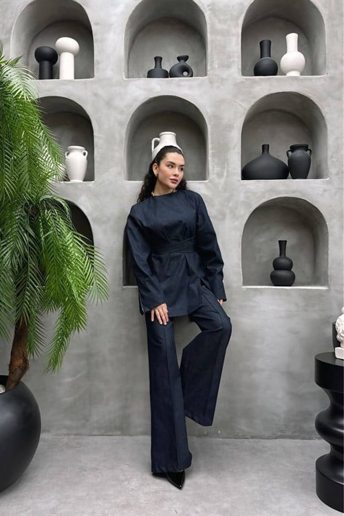 Wholesale Womens Navy Denim Two-Piece Hijab Set