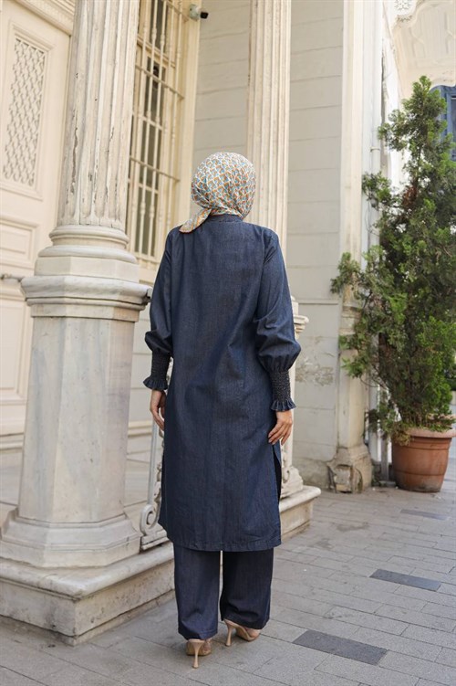 Wholesale Womens Navy Denim Two-Piece Hijab Set
