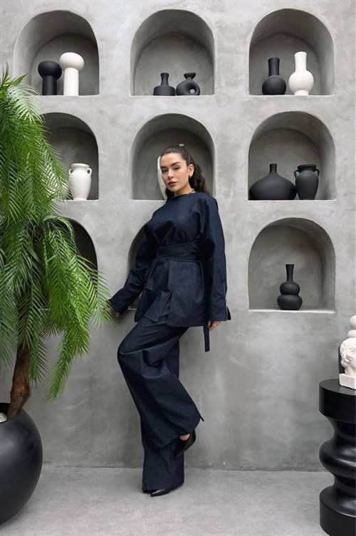 Wholesale Womens Navy Denim Two-Piece Hijab Set