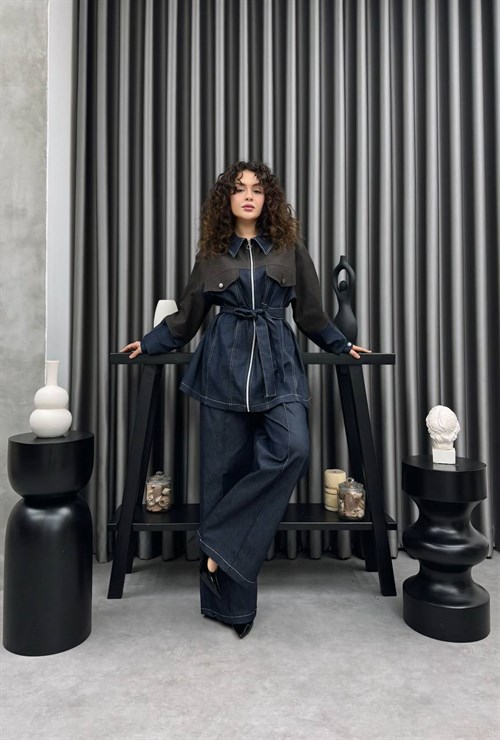 Wholesale Womens Navy Denim Two-Piece Hijab Set