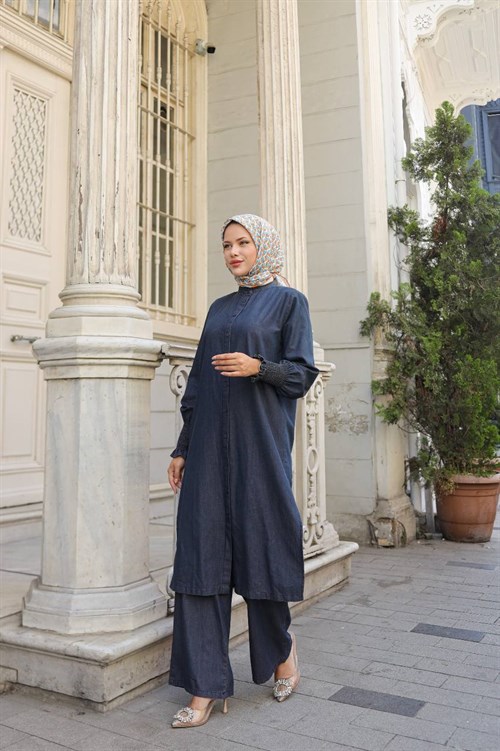Wholesale Womens Navy Denim Two-Piece Hijab Set