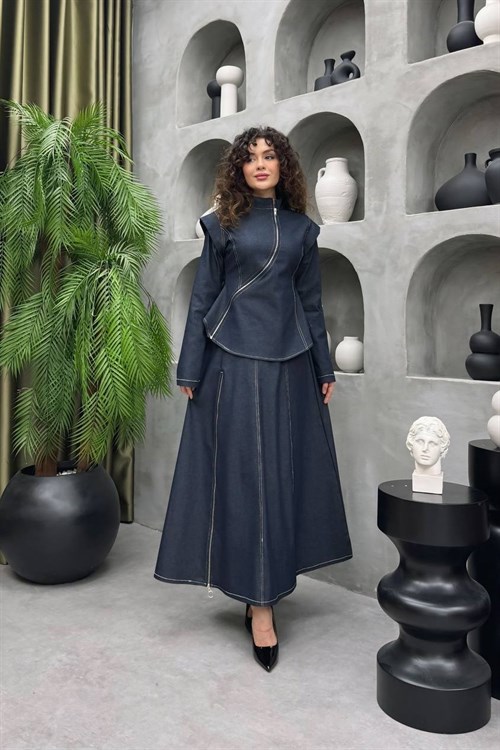 Wholesale Womens Navy Denim Two-Piece Hijab Set