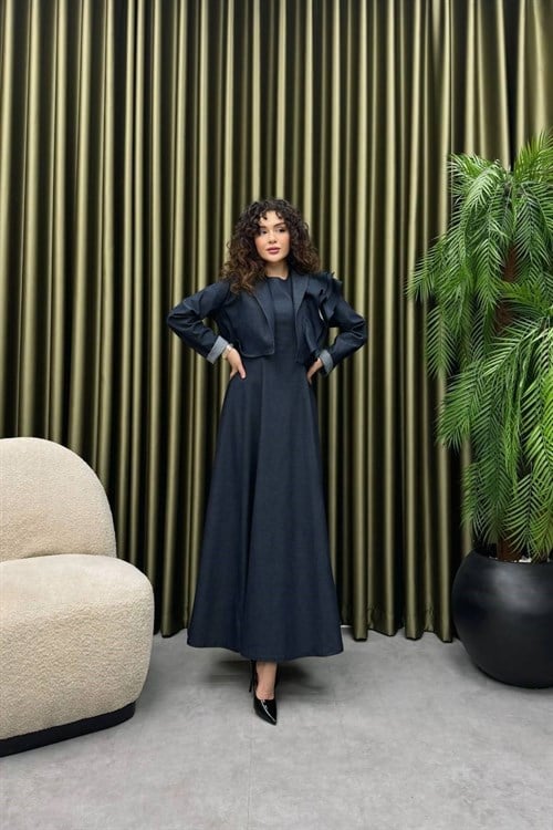 Wholesale Womens Navy Denim Two-Piece Hijab Set