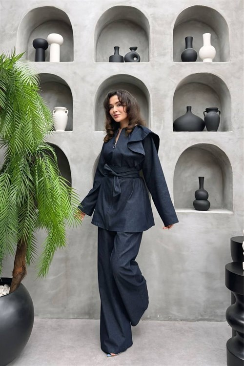 Wholesale Womens Navy Denim Two-Piece Hijab Set