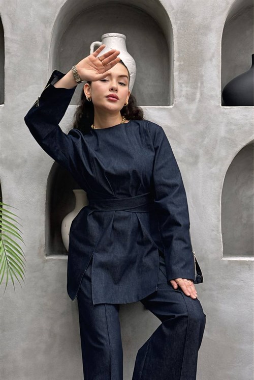 Wholesale Womens Navy Denim Two-Piece Hijab Set