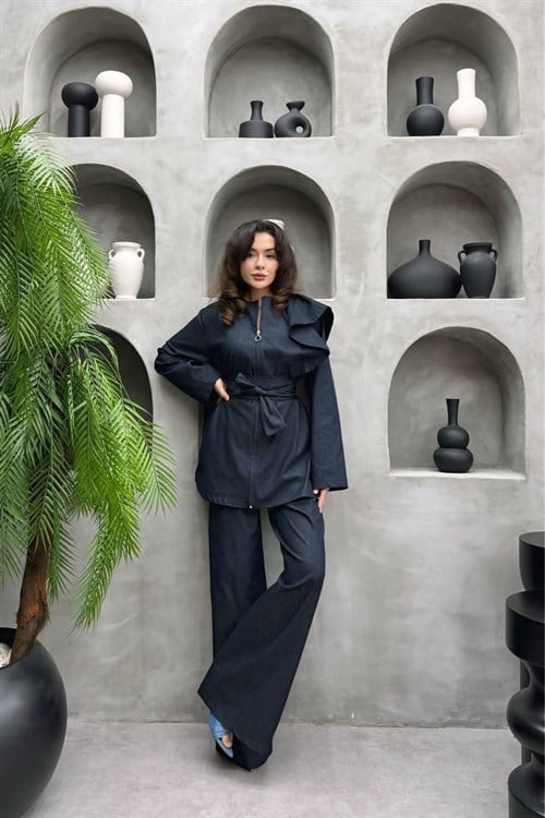 Wholesale Womens Navy Denim Two-Piece Hijab Set