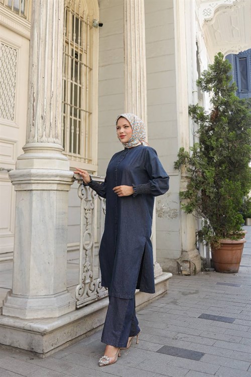 Wholesale Womens Navy Denim Two-Piece Hijab Set