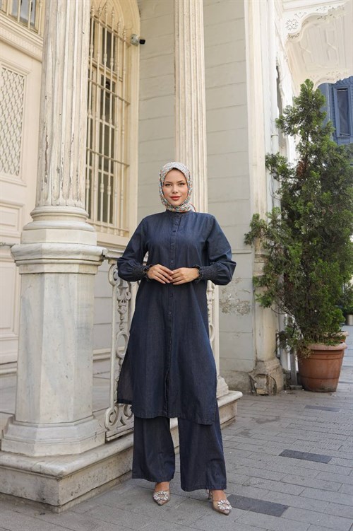 Wholesale Womens Navy Denim Two-Piece Hijab Set