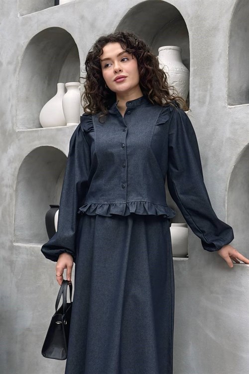 Wholesale Womens Navy Denim Two-Piece Hijab Set