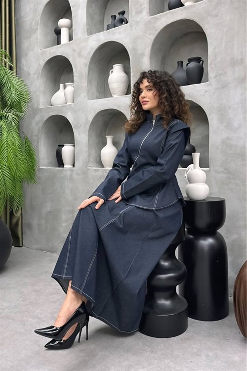 Wholesale Womens Navy Denim Two-Piece Hijab Set