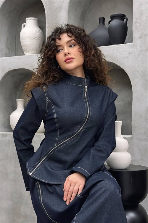 Wholesale Womens Navy Denim Two-Piece Hijab Set