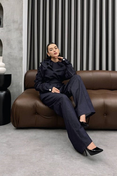 Wholesale Womens Navy Denim Two-Piece Hijab Set