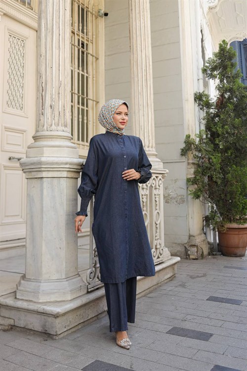 Wholesale Womens Navy Denim Two-Piece Hijab Set