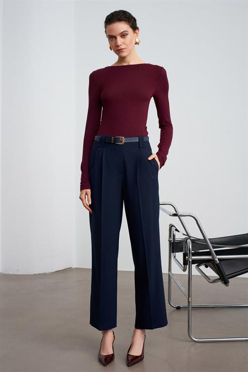 Wholesale Womens Navy Double Pleated Trousers