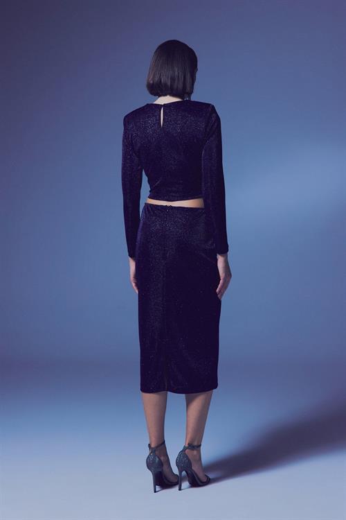 Wholesale Womens Navy Lurex Midi Pencil Skirt