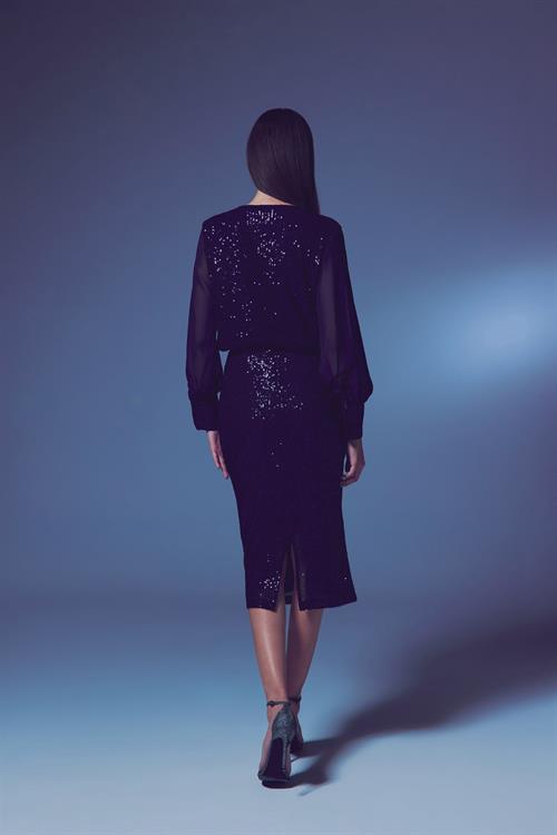 Wholesale Womens Navy Midi-Length Sequined Pencil Skirt