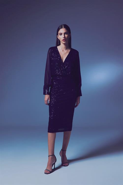 Wholesale Womens Navy Midi-Length Sequined Pencil Skirt