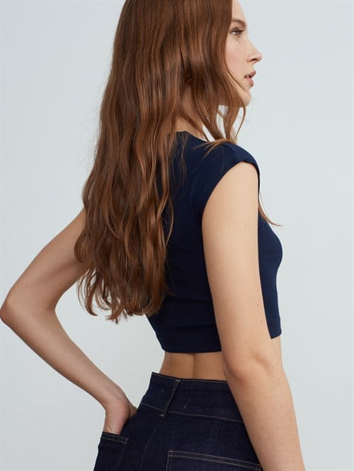 Wholesale Womens Navy Modal Cotton Crop T-Shirt