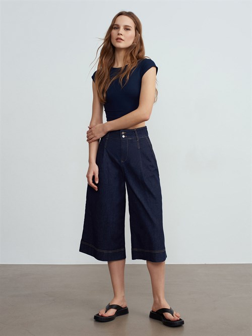 Wholesale Womens Navy Modal Cotton Crop T-Shirt