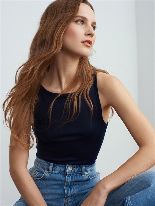 Wholesale Womens Navy Modal Cotton Sleeveless Top