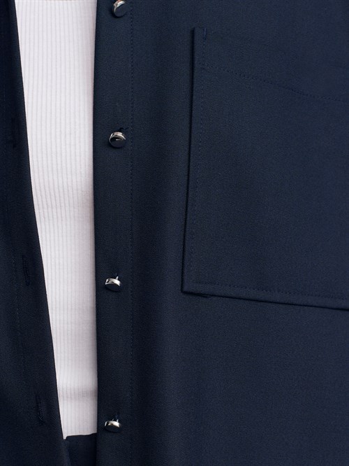 Wholesale Womens Navy Oversized Shirt with Patch Pockets