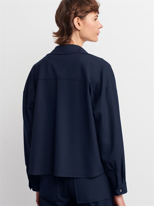 Wholesale Womens Navy Oversized Shirt with Patch Pockets