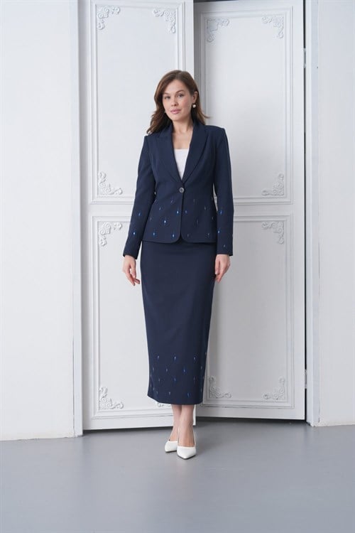 Wholesale Womens Navy Plus Size Two-Piece Suit 