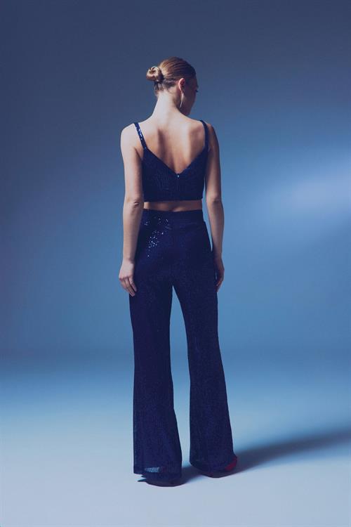 Wholesale Womens Navy Sequined Loose-Fit Trousers