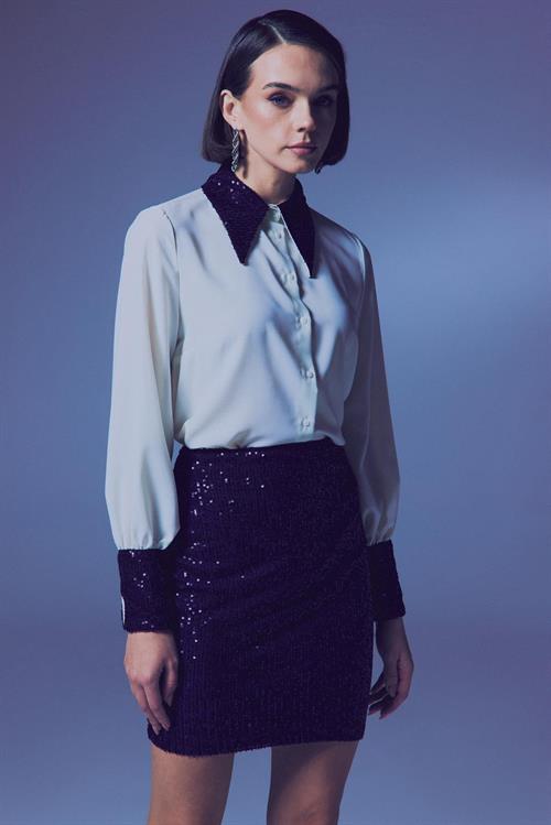 Wholesale Womens Navy Sequined Mini Skirt