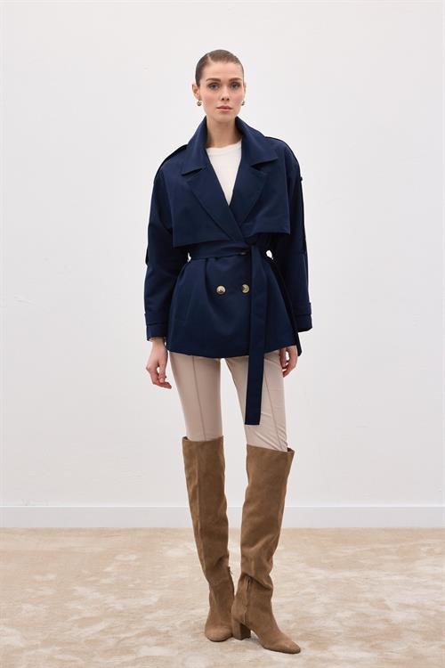 Wholesale Womens Navy Short Trench Coat