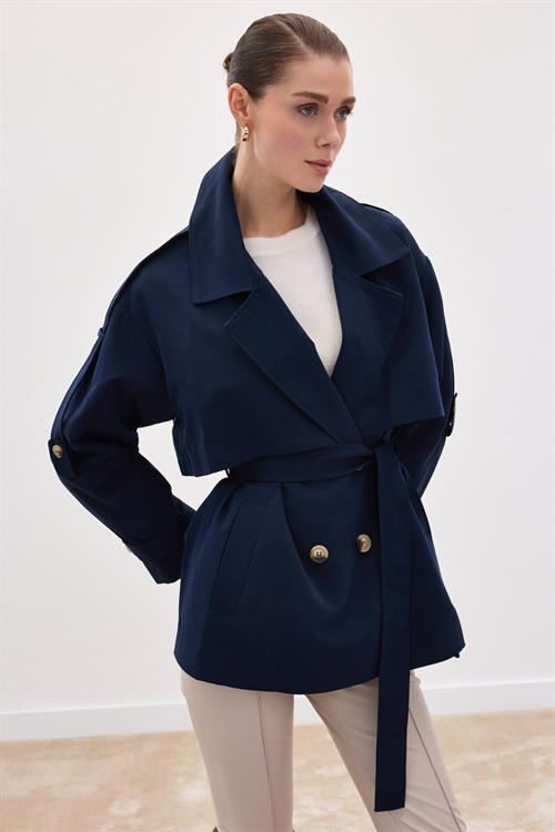 Wholesale Womens Navy Short Trench Coat