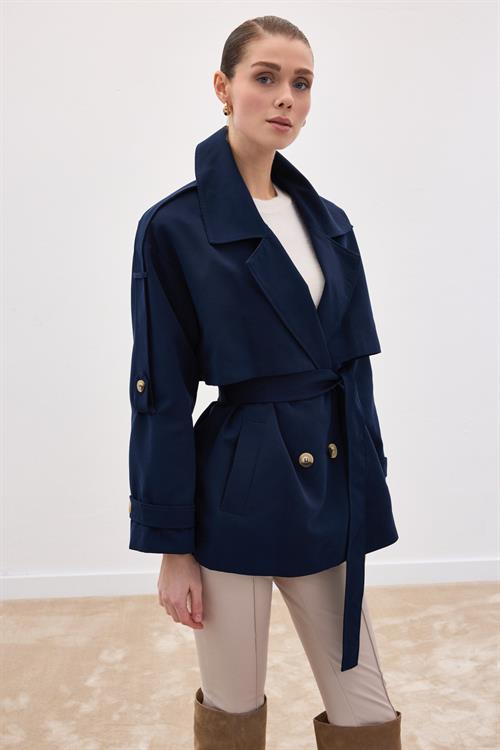 Wholesale Womens Navy Short Trench Coat