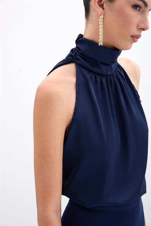 Wholesale Womens Navy Sleeveless Mock-Neck Blouse