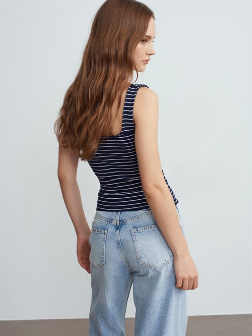 Wholesale Womens Navy Striped Top with Wide Straps