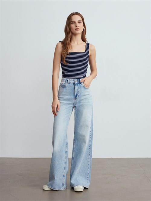 Wholesale Womens Navy Striped Top with Wide Straps