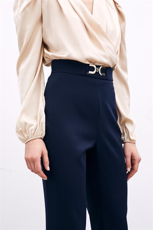 Wholesale Womens Navy Trousers with Accessory Detail