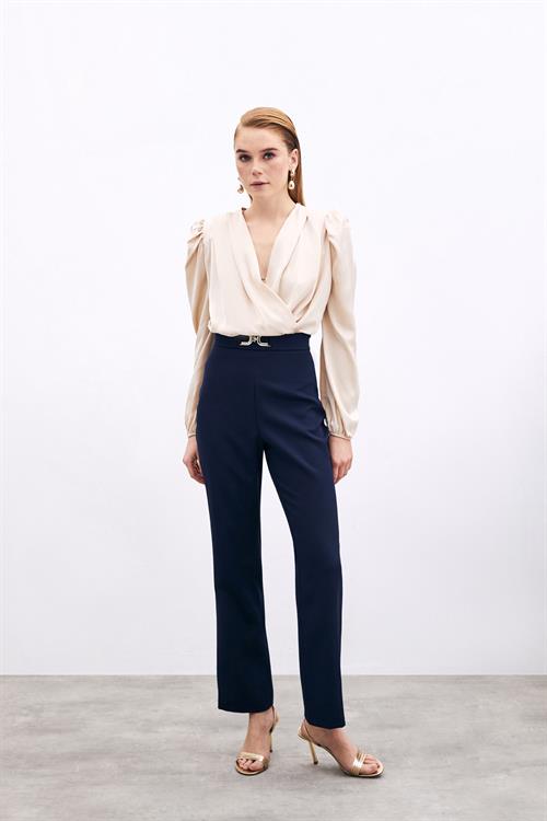 Wholesale Womens Navy Trousers with Accessory Detail
