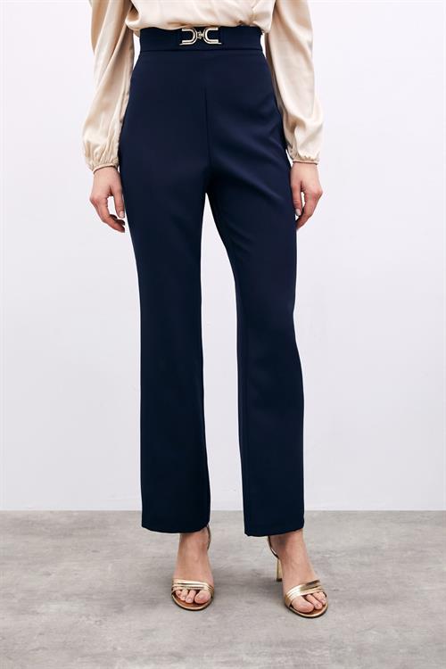 Wholesale Womens Navy Trousers with Accessory Detail