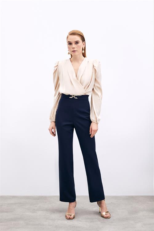 Wholesale Womens Navy Trousers with Accessory Detail