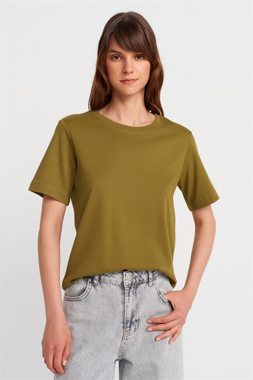 Wholesale Womens Olive Green Crew-Neck Basic T-shirt