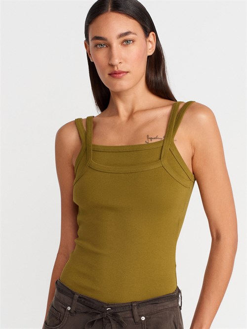 Wholesale Womens Olive Green Double Straps Tank Top