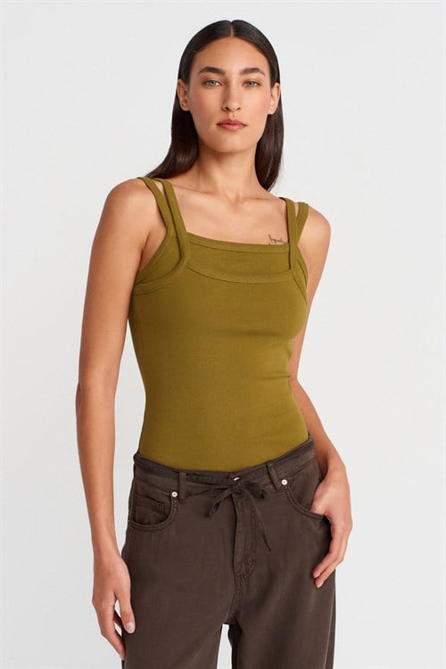 Wholesale Womens Olive Green Double Straps Tank Top