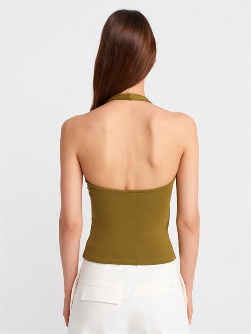Wholesale Womens Olive Green Halter Neck Top