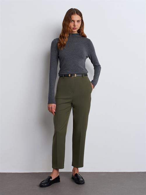 Wholesale Womens Olive Green High Waist Trousers with Belt