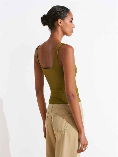 Wholesale Womens Olive Green Square-Neck Tank Top with Open Back