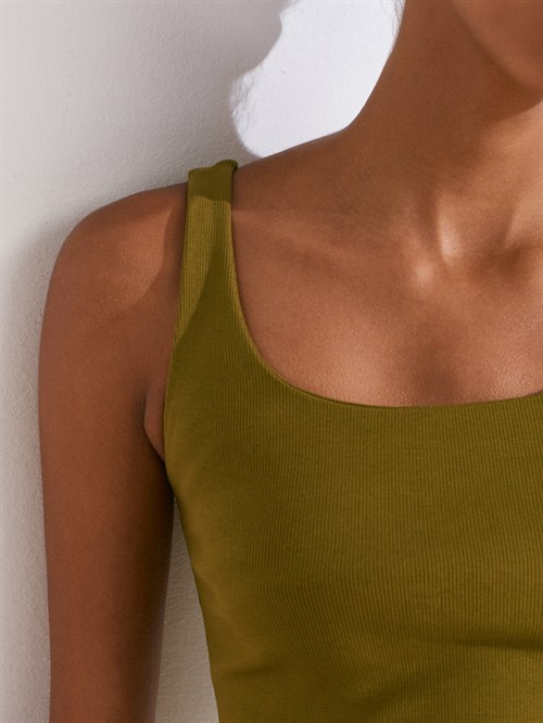 Wholesale Womens Olive Green Square-Neck Tank Top with Open Back