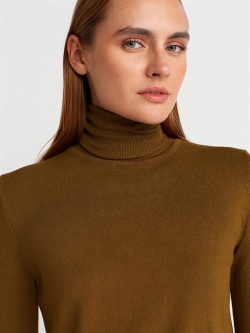 Wholesale Womens Olive Green Turtleneck Knit Sweater with Snap-Button Wide Cuffs