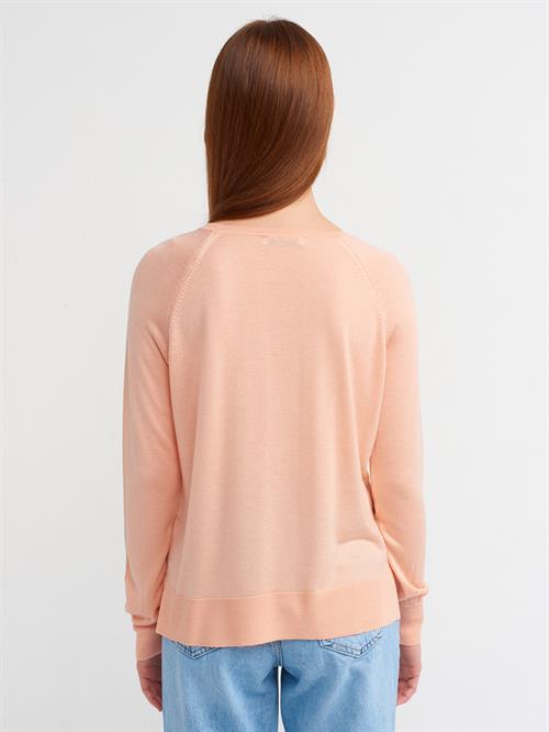 Wholesale Womens Peach Fine Knit Blouse with Raglan Sleeves and Side Slits